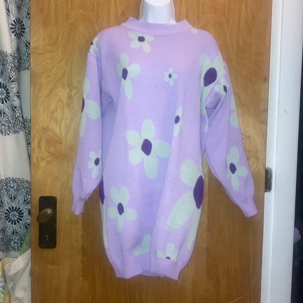 Daisy Street Lavender Light Purple Floral Sweater Tunic Dress Size S/M